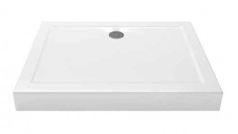 White 120x80 cm shower tray with a frame, feet and a drain in the middle