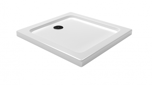 Square, low BOLTON shower tray 90x90x6 cm, white with a drain in the middle