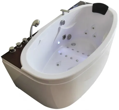 Wall-mounted oval hydromassage bathtubtub with skirt, shower faucet, LED lighting, ozonation - SGM-KL9110 170x85 cm