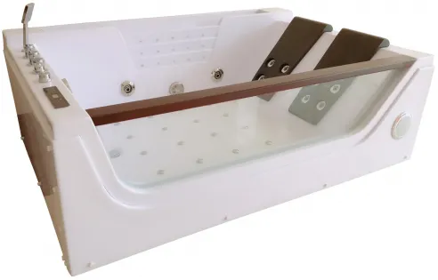 Wall-mounted two person rectangular hydromassage bathtub SGM-KL9210 180x120 cm with glass, heating, ozon and LED lighting