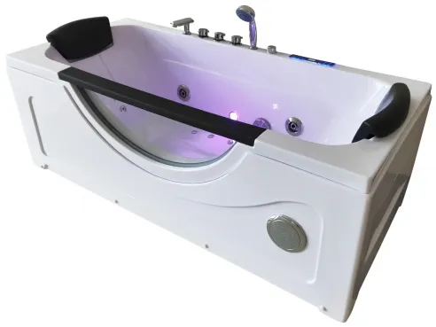 Rectangular wall-mounted hydromassage bathtub SGM-KL9103 170x75 cm - with LED lighting, Bluetooth function and faucet