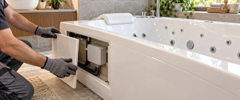 Elektryk przygotowuje przyłącze do wanny z hydromasażem