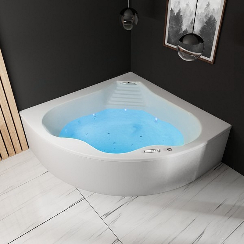 Polish corner bathtub with hydromassage 140x140 cm AVIRA with LED lighting