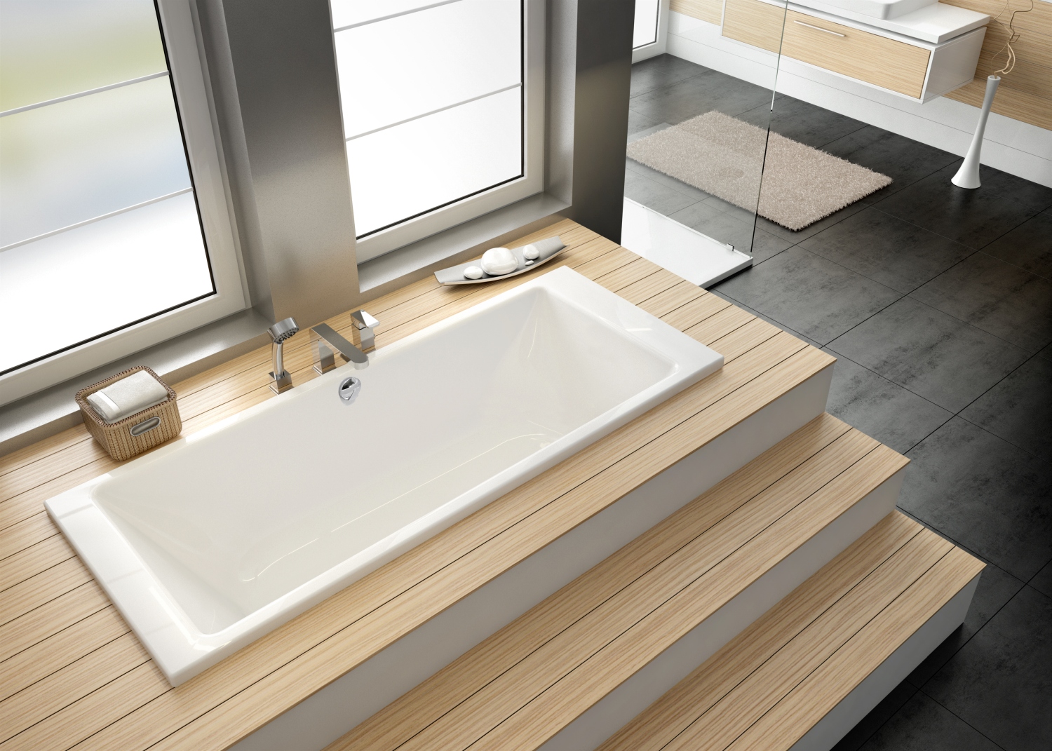 Arrangement of acrylic 2-persons rectangular bathtub BERNO/WP DUO 200x90 cm from ExclusiveLine series