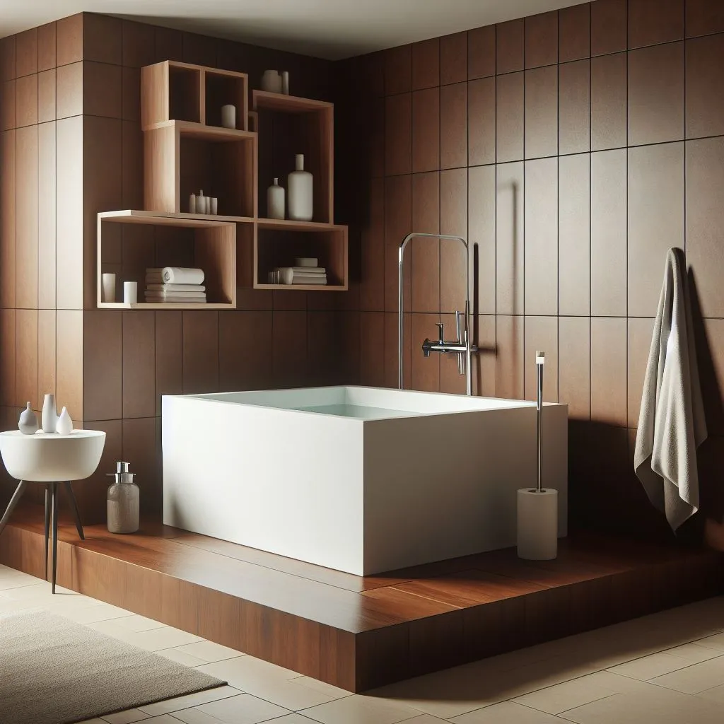 Arrangement of a free-standing square bathtub SERANO 95x95