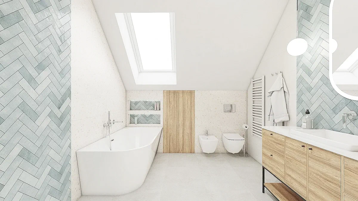 Bathroom with freestanding corner bath arrangement - model LAOLA 170x78 cm right