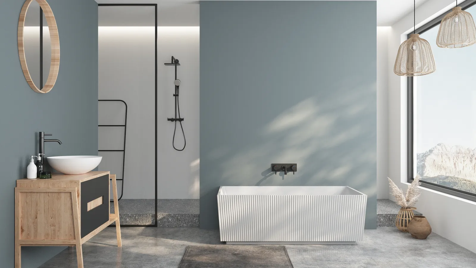 Bathroom with a free-standing bathtub arrangement - MESOLA model 170x80 cm