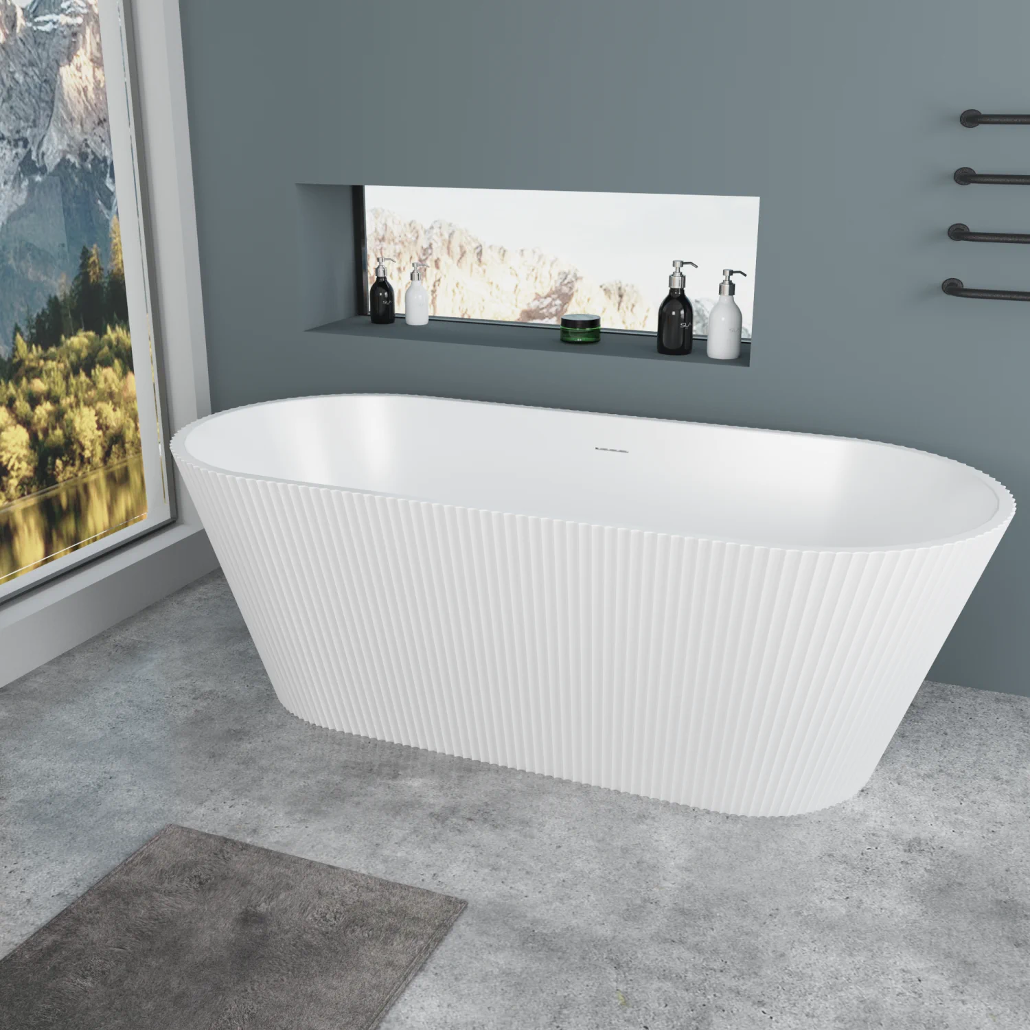 Arrangement of a freestanding bathtub IRAOLA 170x75 cm