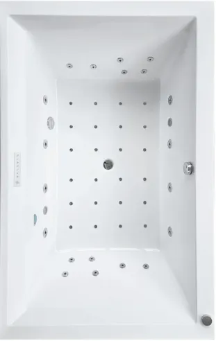 Asymmetric corner bathtub with hydromassage on legs - 139 x 196 cm
