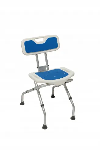 Folding shower chair with blue mat Adjustable folding shower chair with aluminum backrest