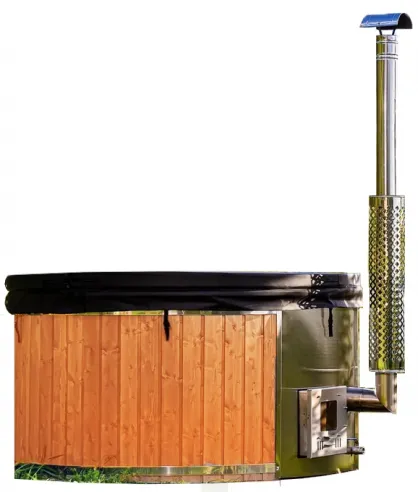 Balia ogrodowa z piecem wewnętrznym 225 cm - malowane drewno świerkowe Balia ogrodowa z piecem wewnętrznym - naturalne drewno świerkowe malowane na kasztanowy kolor