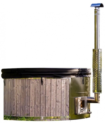 Garden hot tub with internal stove 225 cm - painted spruce wood Garden hot tub with internal stove - natural spruce wood painted in rosewood color