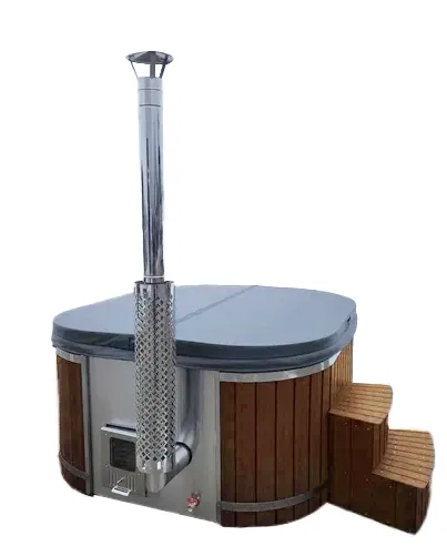 Square garden hot tub with internal stove - brown composite board Garden hot tub with internal stove - anthracite composite board