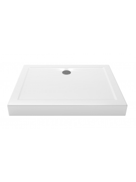White 120x80 cm shower tray with a frame, feet and a drain in the middle