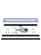 Elements of the black linear drain: cover, gutter, swivel siphon, membrane, hook - 70 cm