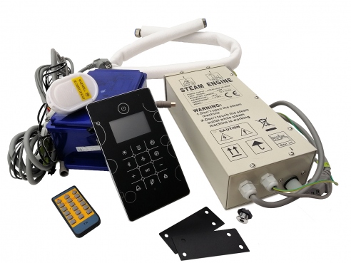 Steam sauna universal set with a 3kW steam generator for assembly Steam sauna set for flush mounting TR029 with a black control panel and a module that supports the generator, lighting, bluetooth