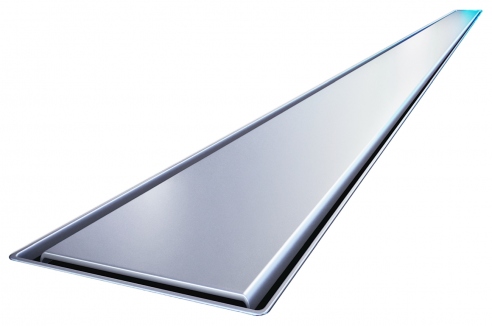 Slim 70 cm linear drain with a Viega siphon and a narrow tile channel