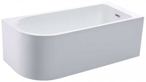 Acrylic free standing back-to-wall bathtub, model NOLA white 170x75x58 cm