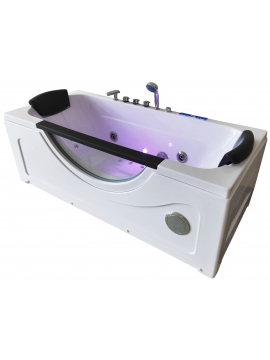 Wanna z hydromasażem przyścienna prostokątna SGM-KL9103 170x75 cm - z oświetleniem LED, funkcją Bluetooth i baterią prysznicową